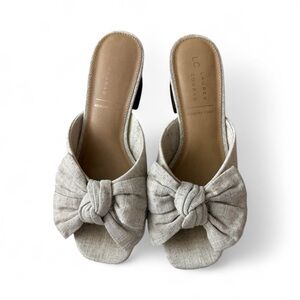 LC Lauren Conrad Women's Cream Linen Bow Block Heel Slip On Mules